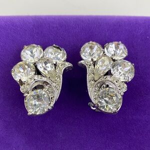 💛 Vintage Eisenberg Ice Clear Rhinestone Clip-Ons | Hollywood Regency Glam